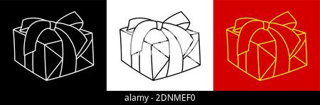 gift holiday boxes icon with bows on top. Gifts and surprises for new year 2021 and birthday. Black and white vector Stock Vector