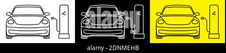 electric car is being charged at electric charging station. Eco friendly alternative energy sources for transport. Vector Stock Vector