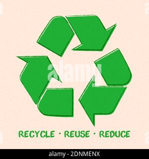 arrow sign for recycling wasteon recycled paper background, used raw materials. Caring for environment. Green modern technologies. Vector Stock Vector