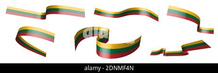 Set of holiday ribbons. Lithuania flag waving in wind. Separation into lower and upper layers. Design element. Vector on white background Stock Vector