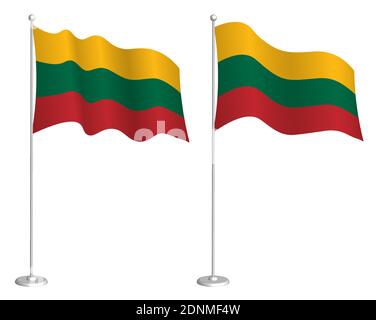 flag of lithuania on flagpole waving in the wind. Holiday design element. Checkpoint for map symbols. Isolated vector on white background Stock Vector