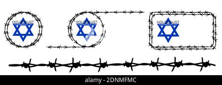 Holocaust Remembrance Day 27 January. Star of David in barbed wire frame. Element for brush. Prisoners and Victims of Holocaust of World War II 1939-1 Stock Vector