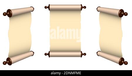 set of old scrolls with antique paper. Papyrus paper rolled up. Medieval letters and pirate treasure maps. Vector Stock Vector