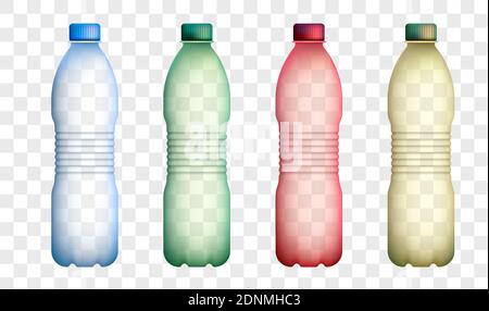 Plastic bottle set. Recycling waste, used raw materials. Caring for environment. Green modern technologies. Isolated vector on white background Stock Vector