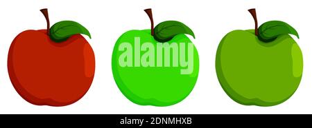 set of color apple icons. Juicy ripe fruits. Vegetarian food. Part of menu design. Cartoon vector Stock Vector