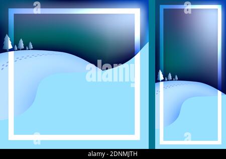 Template for Christmas, New Year card with winter evening landscape. Festive greeting card for Christmas and New Year. Frosty winter evening. Vector Stock Vector