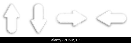 set of white 3d arrows on white background. Direction of movement up, down, right, left. Direction pointers for charts and infographics. Easily editab Stock Vector