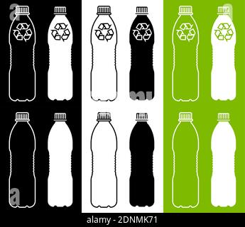 Plastic bottle icon with recycle sign. Arrow sign for recycling waste, used raw materials. Caring for environment. Green modern technologies. Isolated Stock Vector