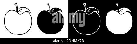 set of apple icons. Juicy ripe fruits. Vegetarian food. Part of menu design. Black and white vector Stock Vector
