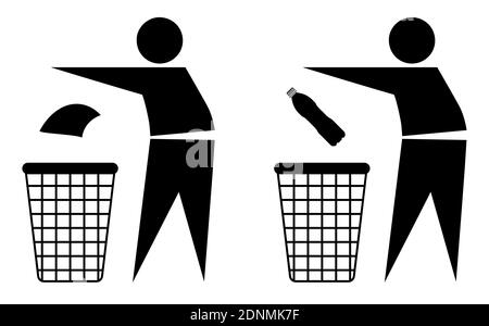 Tidy Stick Man Throws Garbage Into Trash Bin Keeping Order Reminder Waste Recycling Caring For Environment Vector Symbol Stock Vector Image Art Alamy