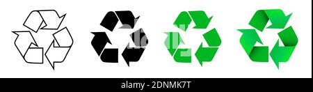 set of arrow signs for recycling waste, used raw materials. Caring for the environment. Green modern technologies. Isolated vector on white background Stock Vector