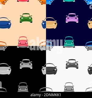 set of seamless pattern, children cars of different shapes. Ornament for printing on fabrics and textiles. Color vector Stock Vector