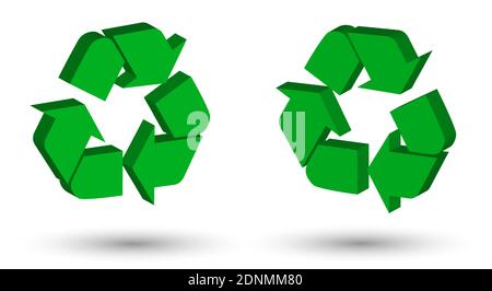 3d arrow signs for recycling waste, used raw materials. Caring for the environment. Green modern technologies. Isolated vector on white background Stock Vector