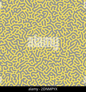 Seamless Turing pattern vector illustration in colors of the year 2021, ultimate gray and illuminating yellow. Memphis design style background wallpap Stock Vector