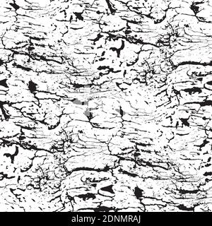Grunge craquelure abstract vector seamless pattern background. Dense black stretching horizontal crackle lines on white backdrop. Painterly veined Stock Vector