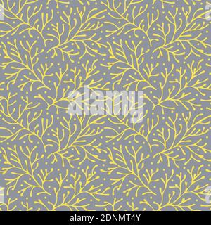 Abstract floral seamless pattern vector background, illuminating yellow on ultimate gray, pantone colors of the year Stock Vector