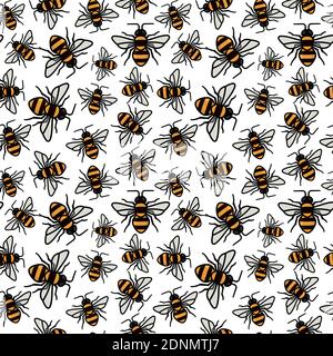 Seamless pattern with bees vector illustration. Nature wallpaper. Stock Vector