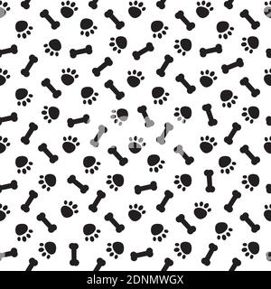 Seamless gray pattern with dog paws and bones vector background illustration Stock Vector