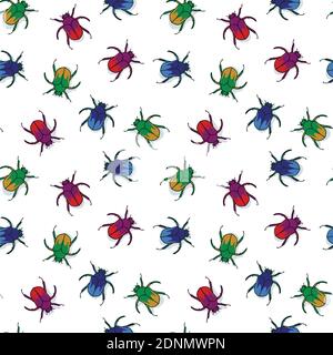 Seamless pattern with colorful bugs illustration. Insects vector wallpaper. Stock Vector