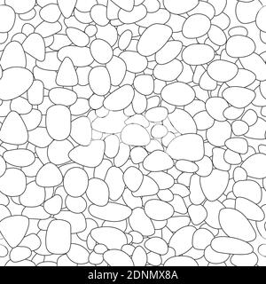 Seamless vector  pattern with pebbles. Outline style nature background. Stock Vector