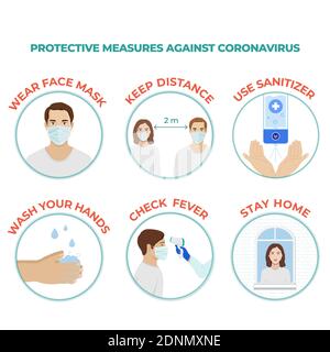 Protective prevention measures against coronavirus Covid-19 vector illustration. Stock Vector