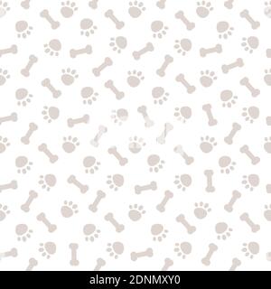 Seamless gray pattern with dog paws and bones vector background illustration Stock Vector