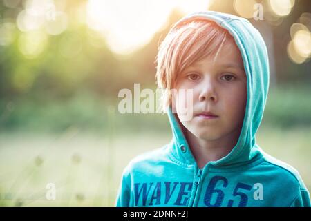 Portrait of boy wearing hoodie Stock Photo