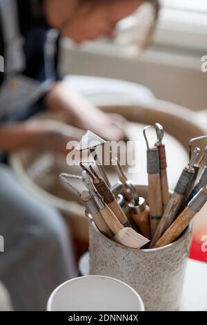 Tools in potters workshop Stock Photo