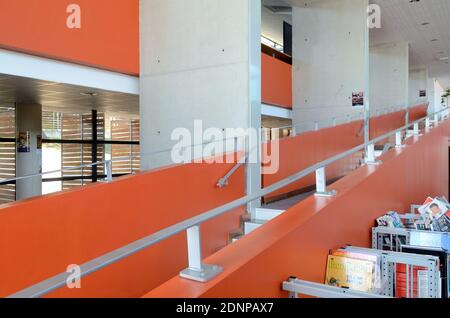 Interior Concrete Staircase of the Modern Cultural Centre & Library, or Jean-Claude Izzo Mediatèque, , Chateauneuf-les-Martiques Provence France Stock Photo