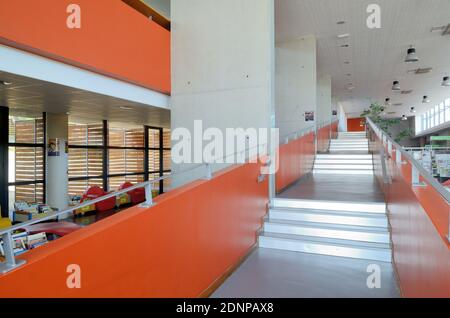 Interior Concrete Staircase of the Modern Cultural Centre & Library, or Jean-Claude Izzo Mediatèque, , Chateauneuf-les-Martiques Provence France Stock Photo