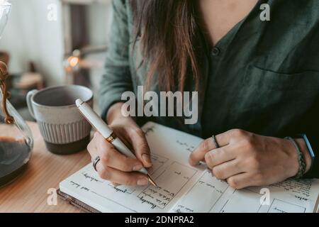 Woman taking notes in her diary Stock Photo