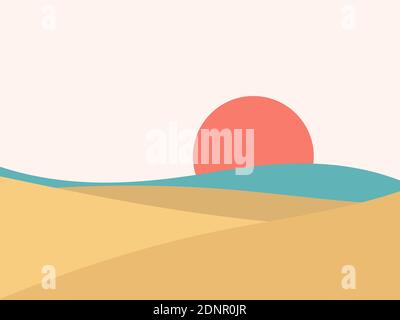 Landscape in a minimalist style, line art. Coast, seascape. Boho decor for prints, posters and interior design. Mid Century modern decor. Vector illus Stock Vector