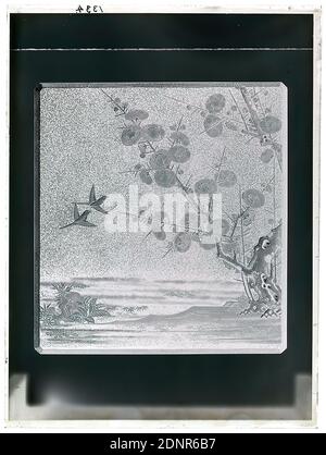 Wilhelm Weimar, writing case (Suzuribako), glass negative, black and white negative process, total: height: 23.8 cm; width: 17.8 cm, numbered: top left. : in black ink: 1334, photography, flower ornaments, birds, flowers Stock Photo