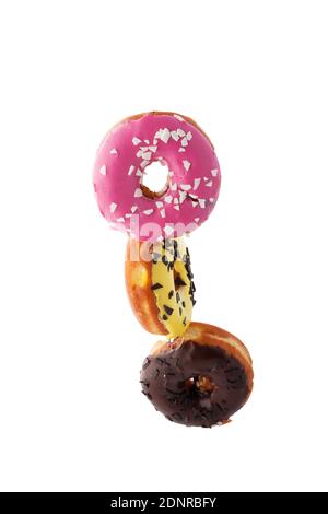 Stop motion donuts on a white background. Glazed donuts stack. Stock Photo