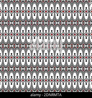Retro geometric pattern in black and white with red spots. Stock Photo