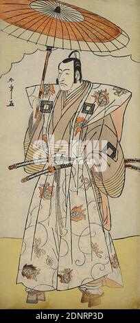 Katsukawa Shunshō, actor Ichikawa Danjūrō V, color woodcut, total: height: 33,00 cm; width: 15,00 cm, signed: Shunshō ga 春章画, printmaking,printing, actor, actress, Edo period Stock Photo
