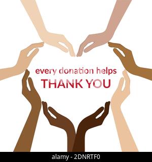 human hands with different skin colors form a heart for donation vector illustration EPS10 Stock Vector