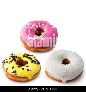 Set of assorted donuts side view isolated on white background. Stock Photo