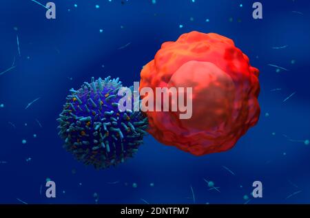3d illustration CAR T-cell attack cancer cell Stock Photo