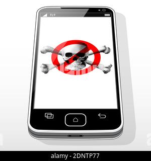 A Smartphone device presenting a "No Illegal software installed / Allowed" icon on screen. Stock Vector