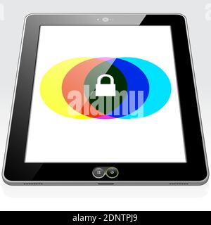 A Tablet PC presenting a lock security screen indicating the device is locked and protected. Stock Vector