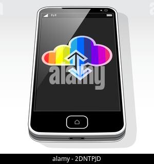 A Smartphone device presenting a "Data Sync Cloud" icon on screen. Stock Vector