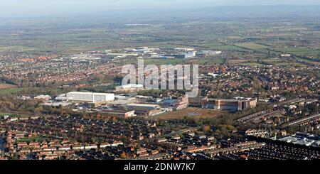 aerial view of the Nestle (formerly Rowntree) factory in Clifton, York, looking across the Monks Cross & Vangarde shopping centres Stock Photo