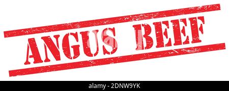 ANGUS  BEEF text on red grungy rectangle vintage stamp. Stock Photo