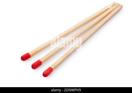 Studio shot of red tipped matches cut out against a white background - John Gollop Stock Photo