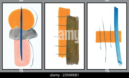 Set of abstract minimalist creative hand drawn wall decoration illustrations. Cover design brochure or postcard. Vector art EPS10. Stock Vector