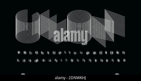 3D futurism alphabet. Thin line geometric font, minimalist type for modern futuristic logo, headline, monogram, creative lettering and maxi typography Stock Vector