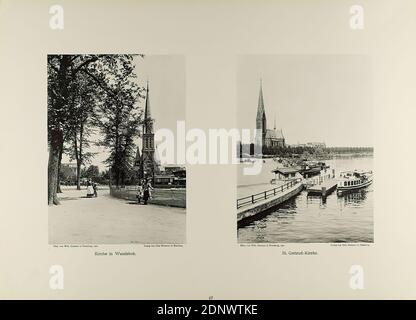 Wilhelm Dreesen, Otto Meissner, Church in Wandsbek and St. Gertrud Church from the portfolio New Pictures of the Free and Hanseatic City of Hamburg and its surroundings, Staatliche Landesbildstelle Hamburg, collection on the history of photography, paper, collotype, Total: Height: 48.00 cm; Width: 35.00 cm, inscribed: recto u. Photographer, Publisher and title, travel photography, architectural photography, city, city view (veduta), exterior of a church, waters Stock Photo