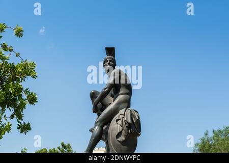 Statue of Theseus, a mythical founder hero of Athens, located at a park in plaka district of Athens, Greece Stock Photo