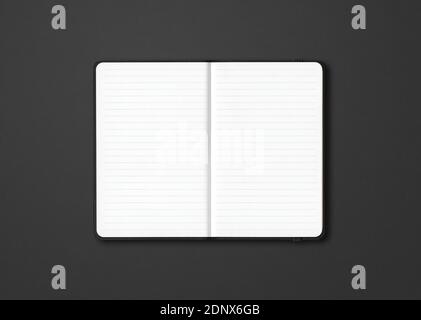 Black open lined notebook mockup isolated on dark background Stock Photo